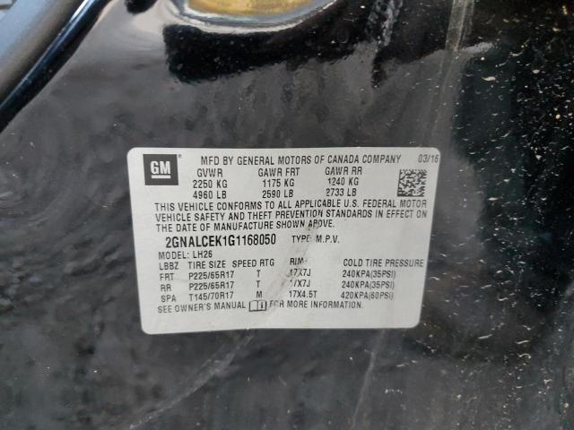 Photo 10 from auction – 2016 CHEVROLET EQUINOX LT with VIN 2GNALCEK1G1168050