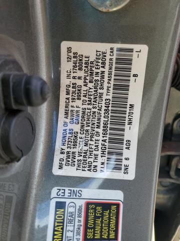 Photo 10 from auction – 2006 HONDA CIVIC EX with VIN 1HGFA16886L038403