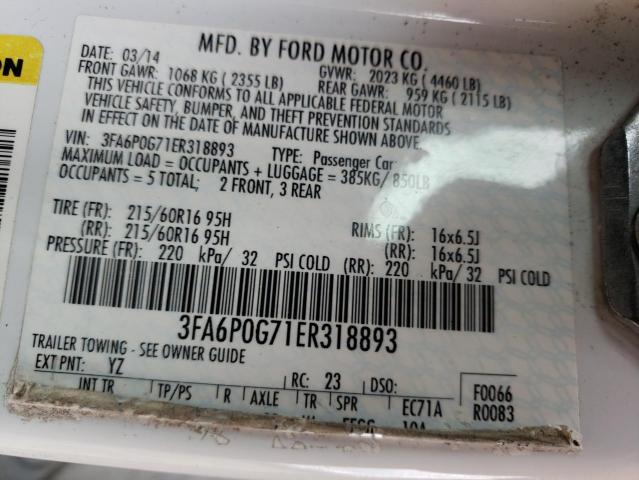 Photo 10 from auction – 2014 FORD FUSION S with VIN 3FA6P0G71ER318893