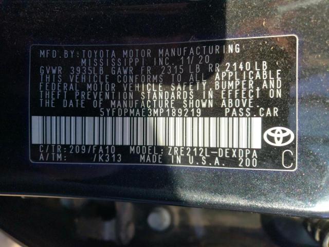 Photo 10 from auction – 2021 TOYOTA COROLLA L with VIN 5YFDPMAE3MP189219
