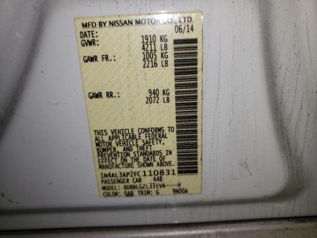 Photo 10 from auction – 2015 NISSAN ALTIMA 2.5 with VIN 1N4AL3AP2FC110831