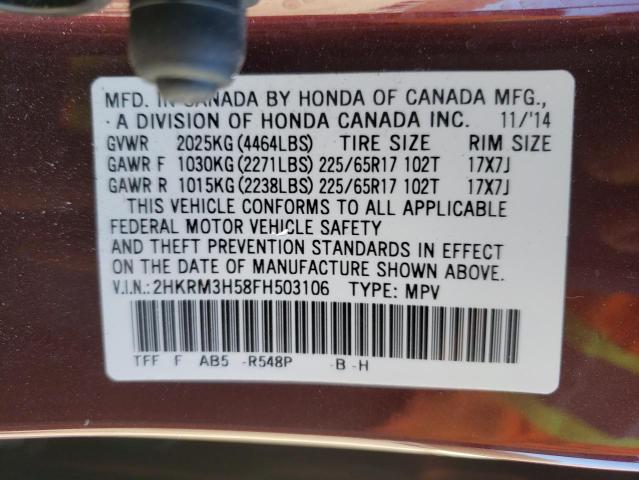 Photo 10 from auction – 2015 HONDA CR-V EX with VIN 2HKRM3H58FH503106