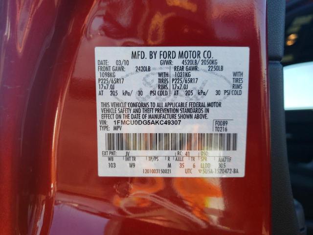 Photo 10 from auction – 2010 FORD ESCAPE XLT with VIN 1FMCU0DG5AKC49307