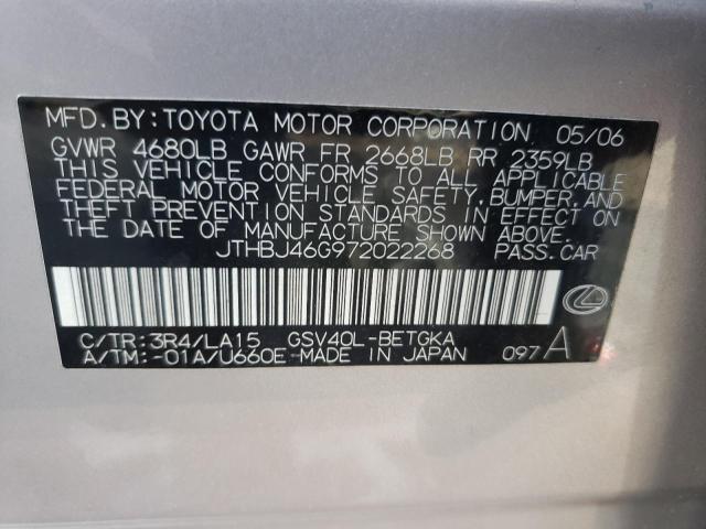 Photo 10 from auction – 2007 LEXUS ES 350 with VIN JTHBJ46G972022268