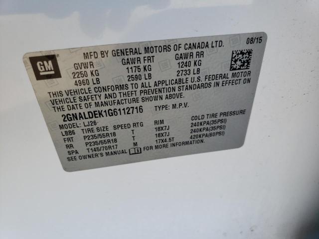 Photo 10 from auction – 2016 CHEVROLET EQUINOX LT with VIN 2GNALDEK1G6112716