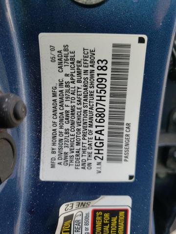 Photo 10 from auction – 2007 HONDA CIVIC EX with VIN 2HGFA16807H509183