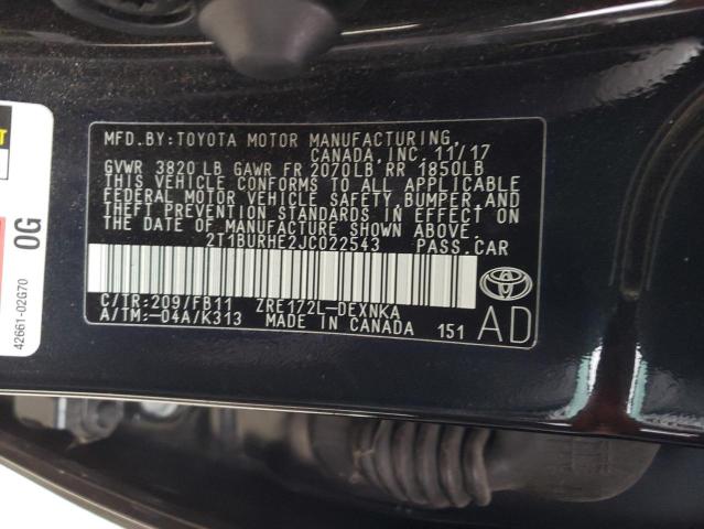 Photo 10 from auction – 2018 TOYOTA COROLLA L with VIN 2T1BURHE2JC022543