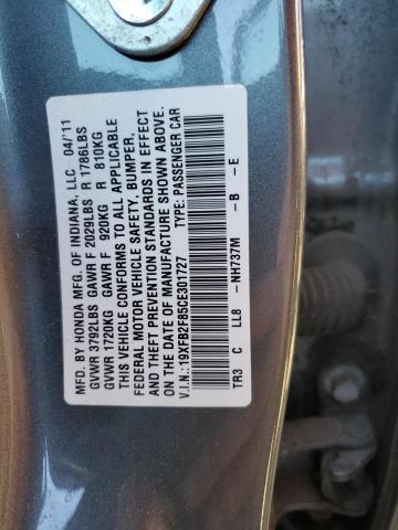 Photo 10 from auction – 2012 HONDA CIVIC EX with VIN 19XFB2F85CE301727