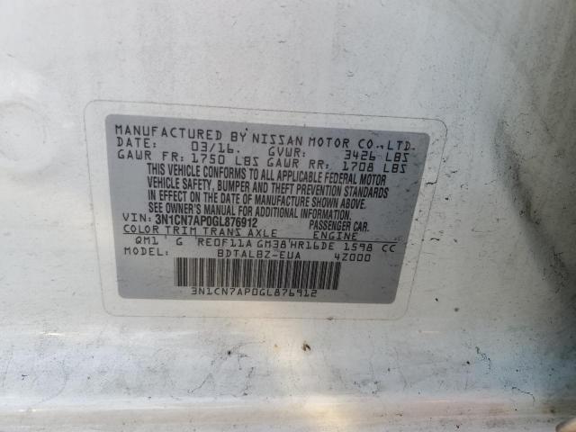 Photo 10 from auction – 2016 NISSAN VERSA S with VIN 3N1CN7AP0GL876912