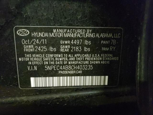 Photo 10 from auction – 2012 HYUNDAI SONATA SE with VIN 5NPEC4AB8CH403235