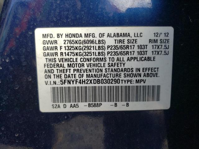 Photo 10 from auction – 2013 HONDA PILOT LX with VIN 5FNYF4H2XDB030290