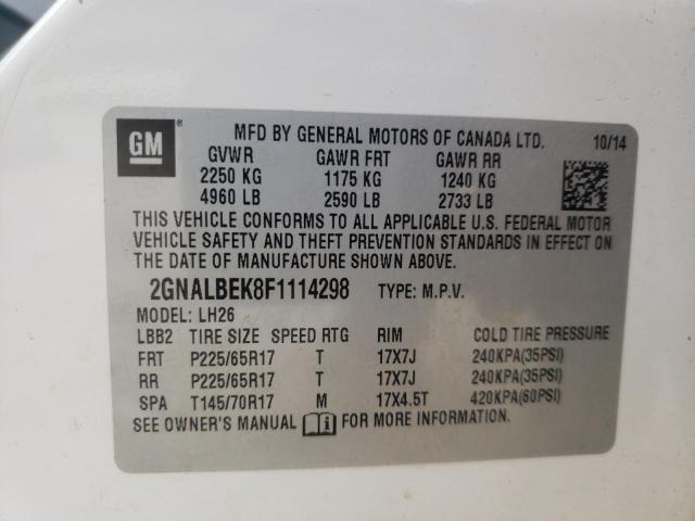 Photo 10 from auction – 2015 CHEVROLET EQUINOX LT with VIN 2GNALBEK8F1114298