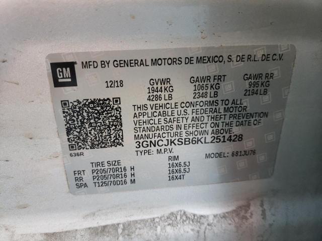 Photo 10 from auction – 2019 CHEVROLET TRAX LS with VIN 3GNCJKSB6KL251428