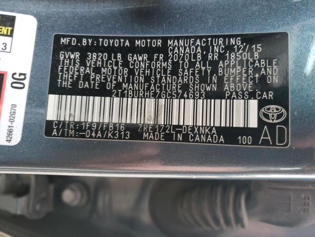 Photo 10 from auction – 2016 TOYOTA COROLLA L with VIN 2T1BURHE7GC574693