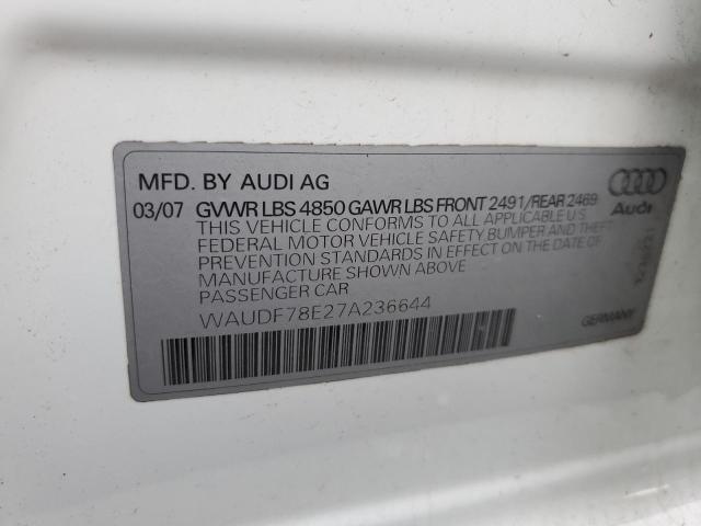 Photo 10 from auction – 2007 AUDI A4 2.0T QU with VIN WAUDF78E27A236644