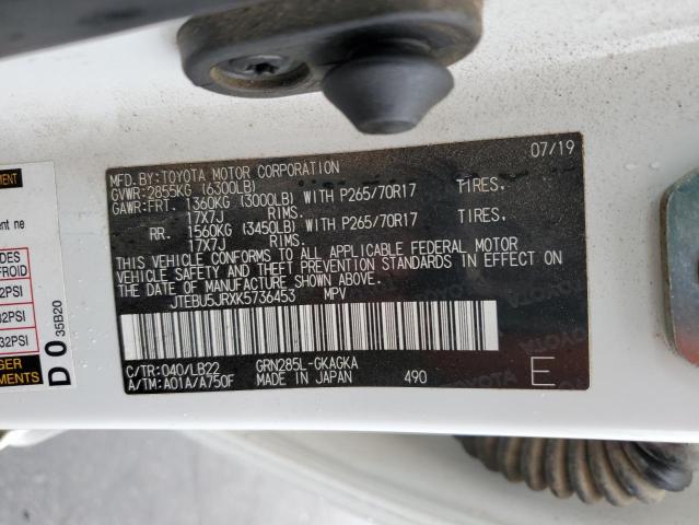 Photo 10 from auction – 2019 TOYOTA 4RUNNER SR with VIN JTEBU5JRXK5736453