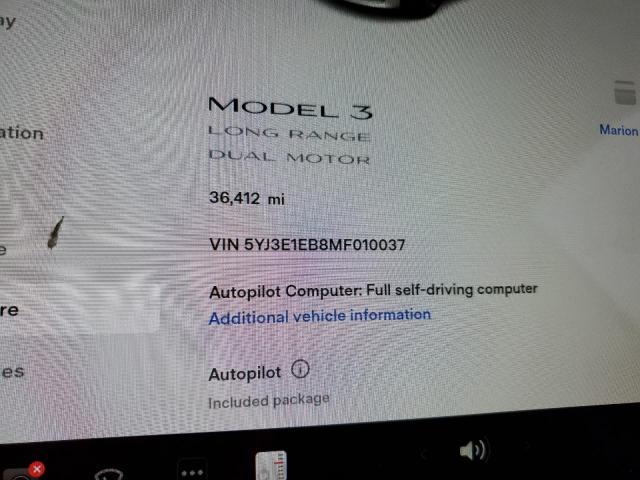 Photo 8 from auction – 2021 TESLA MODEL 3 with VIN 5YJ3E1EB8MF010037