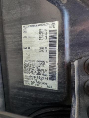 Photo 10 from auction – 2012 NISSAN MAXIMA S with VIN 1N4AA5AP3CC869954