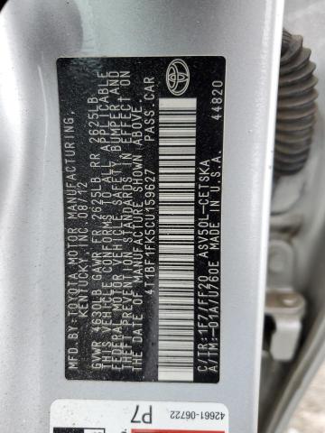 Photo 10 from auction – 2012 TOYOTA CAMRY BASE with VIN 4T1BF1FK5CU159627