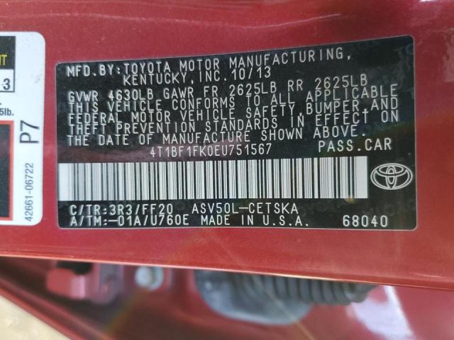 Photo 10 from auction – 2014 TOYOTA CAMRY L with VIN 4T1BF1FK0EU751567