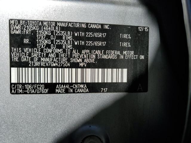 Photo 10 from auction – 2016 TOYOTA RAV4 XLE with VIN 2T3RFREV7GW427504