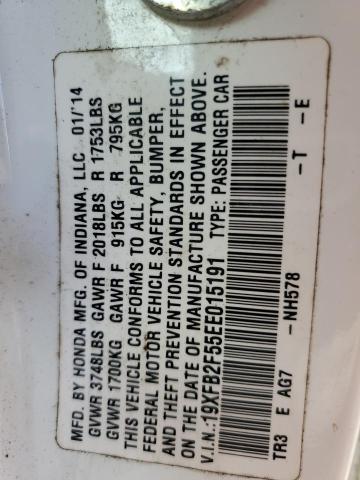 Photo 10 from auction – 2014 HONDA CIVIC LX with VIN 19XFB2F55EE015191