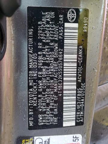 Photo 10 from auction – 2005 TOYOTA CAMRY LE with VIN 4T1BE32K55U576642