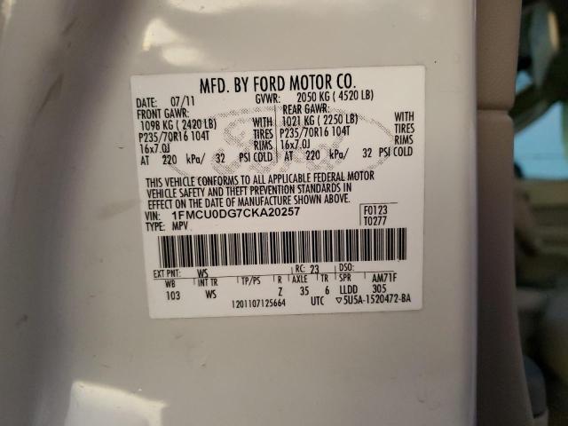 Photo 10 from auction – 2012 FORD ESCAPE XLT with VIN 1FMCU0DG7CKA20257