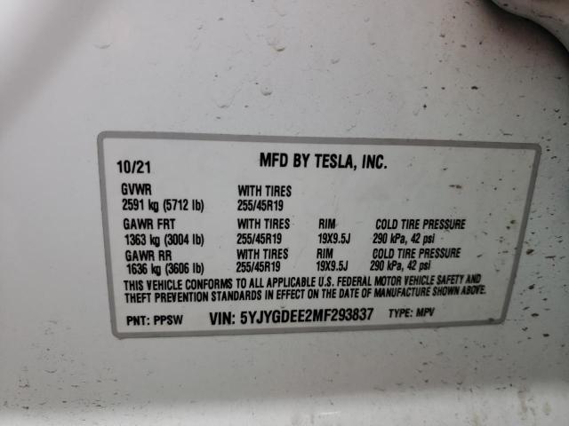Photo 10 from auction – 2021 TESLA MODEL Y with VIN 5YJYGDEE2MF293837