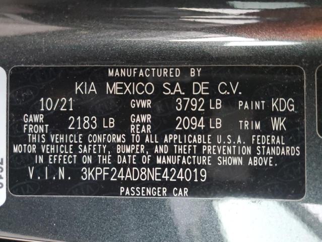 Photo 10 from auction – 2022 KIA FORTE FE with VIN 3KPF24AD8NE424019