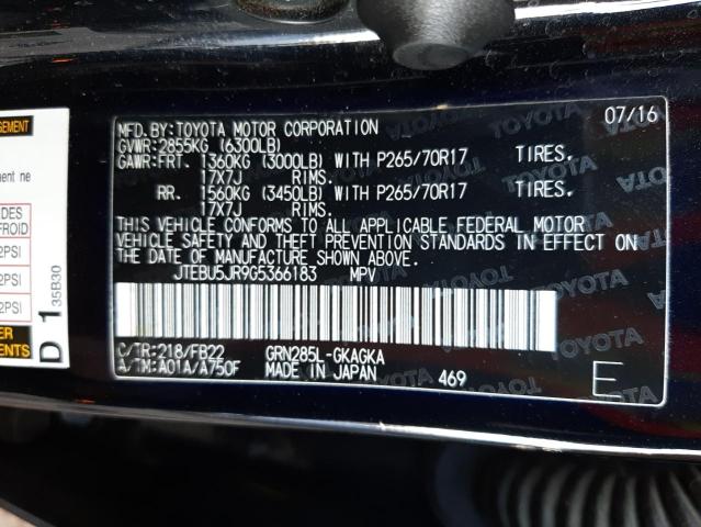 Photo 10 from auction – 2016 TOYOTA 4RUNNER SR with VIN JTEBU5JR9G5366183