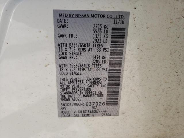 Photo 10 from auction – 2017 NISSAN PATHFINDER with VIN 5N1DR2MN6HC637926