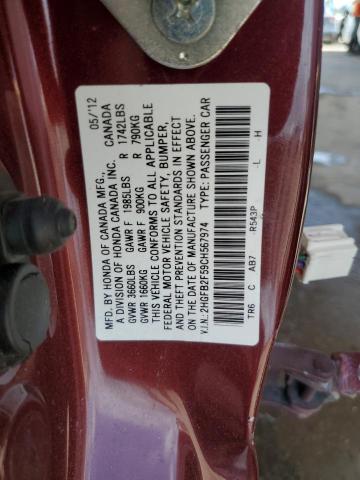 Photo 10 from auction – 2012 HONDA CIVIC LX with VIN 2HGFB2F59CH567974