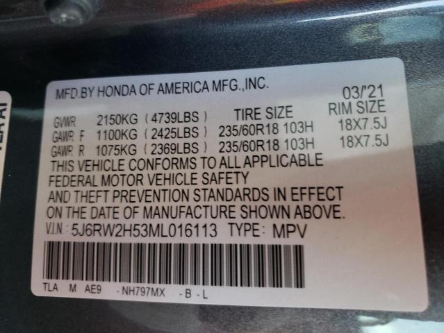 Photo 10 from auction – 2021 HONDA CR-V EX with VIN 5J6RW2H53ML016113