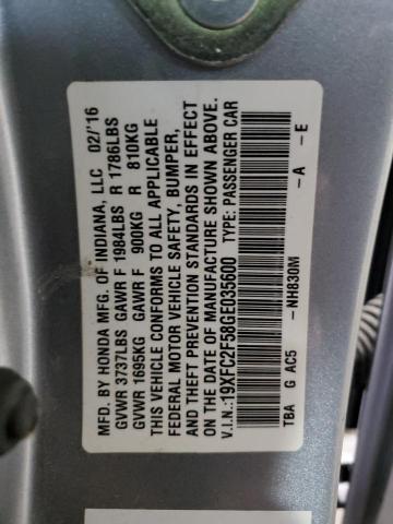 Photo 10 from auction – 2016 HONDA CIVIC LX with VIN 19XFC2F58GE035600