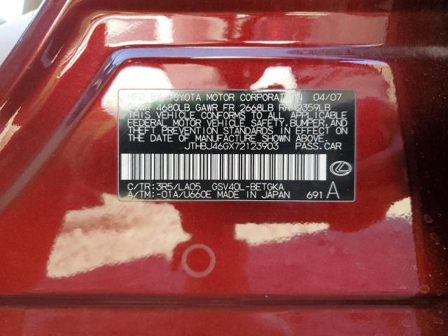 Photo 10 from auction – 2007 LEXUS ES 350 with VIN JTHBJ46GX72123903
