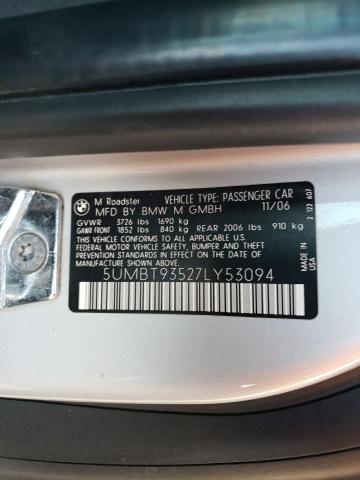 Photo 10 from auction – 2007 BMW M ROADSTER with VIN 5UMBT93527LY53094