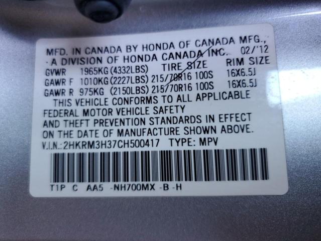 Photo 10 from auction – 2012 HONDA CR-V LX with VIN 2HKRM3H37CH500417
