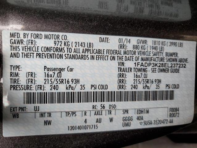 Photo 10 from auction – 2014 FORD FOCUS SE with VIN 1FADP3K28EL237232