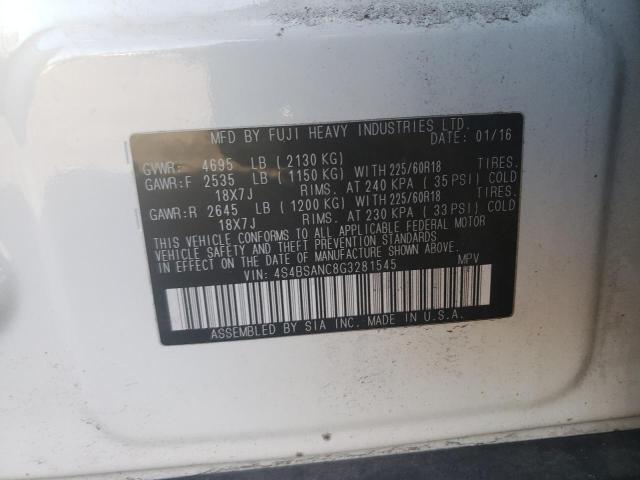 Photo 10 from auction – 2016 SUBARU OUTBACK 2. with VIN 4S4BSANC8G3281545