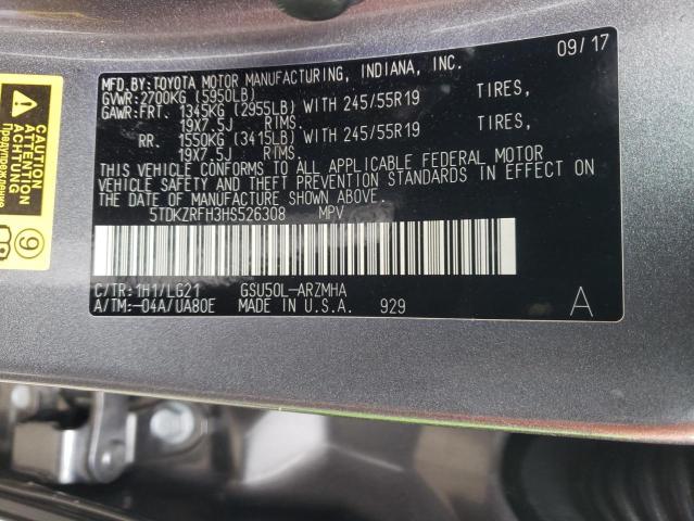 Photo 10 from auction – 2017 TOYOTA HIGHLANDER with VIN 5TDKZRFH3HS526308
