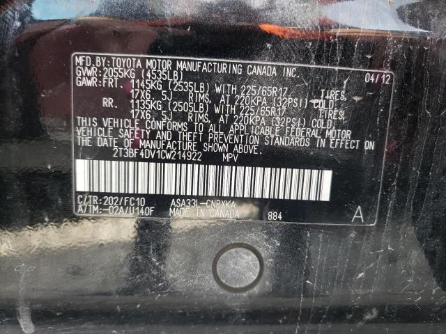 Photo 10 from auction – 2012 TOYOTA RAV4 with VIN 2T3BF4DV1CW214922