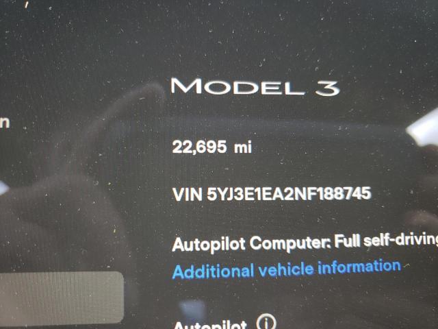 Photo 8 from auction – 2022 TESLA MODEL 3 with VIN 5YJ3E1EA2NF188745