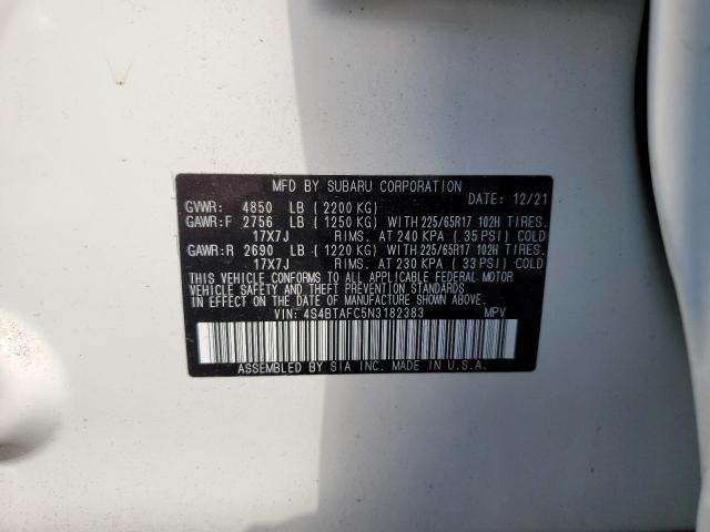 Photo 10 from auction – 2022 SUBARU OUTBACK PR with VIN 4S4BTAFC5N3182383