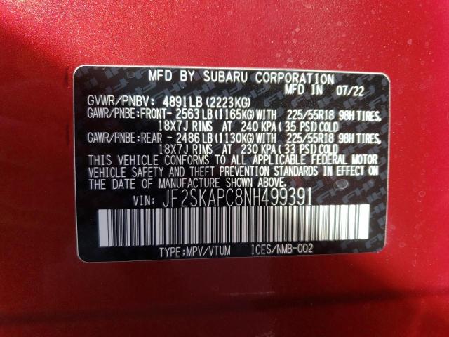 Photo 10 from auction – 2022 SUBARU FORESTER L with VIN JF2SKAPC8NH499391