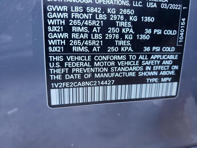 Photo 10 from auction – 2022 VOLKSWAGEN ATLAS CROS with VIN 1V2FE2CA8NC214427