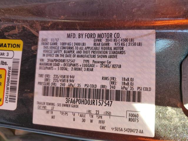 Photo 10 from auction – 2018 FORD FUSION SE with VIN 3FA6P0HD0JR157547