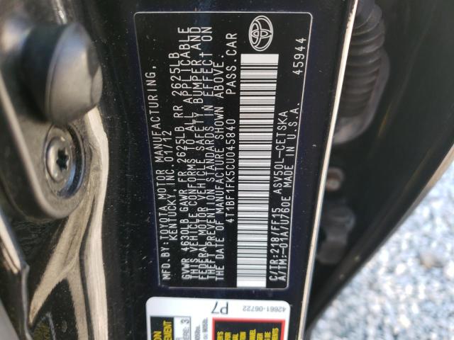 Photo 10 from auction – 2012 TOYOTA CAMRY BASE with VIN 4T1BF1FK5CU045840