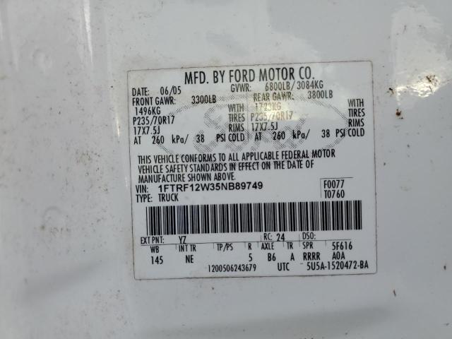 Photo 10 from auction – 2005 FORD F150 with VIN 1FTRF12W35NB89749