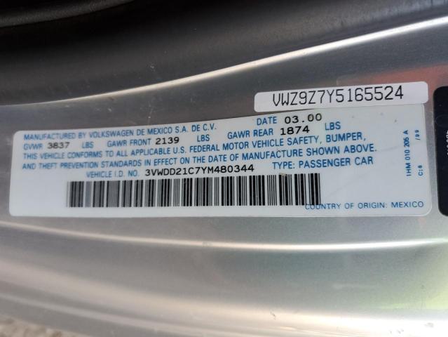 Photo 10 from auction – 2000 VOLKSWAGEN NEW BEETLE with VIN 3VWDD21C7YM480344